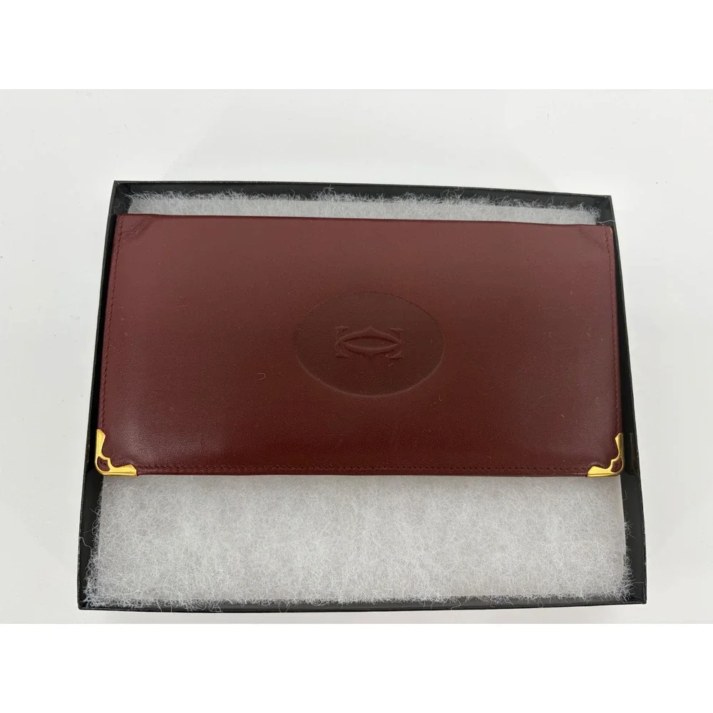 Authentic Vintage Cartier Les Must de Cartier Burgundy Leather Long Wallet Paris